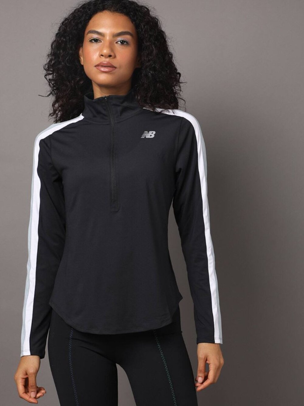 New Balance Black Quarter-Zip Pullover with Silver Sleeves - Small